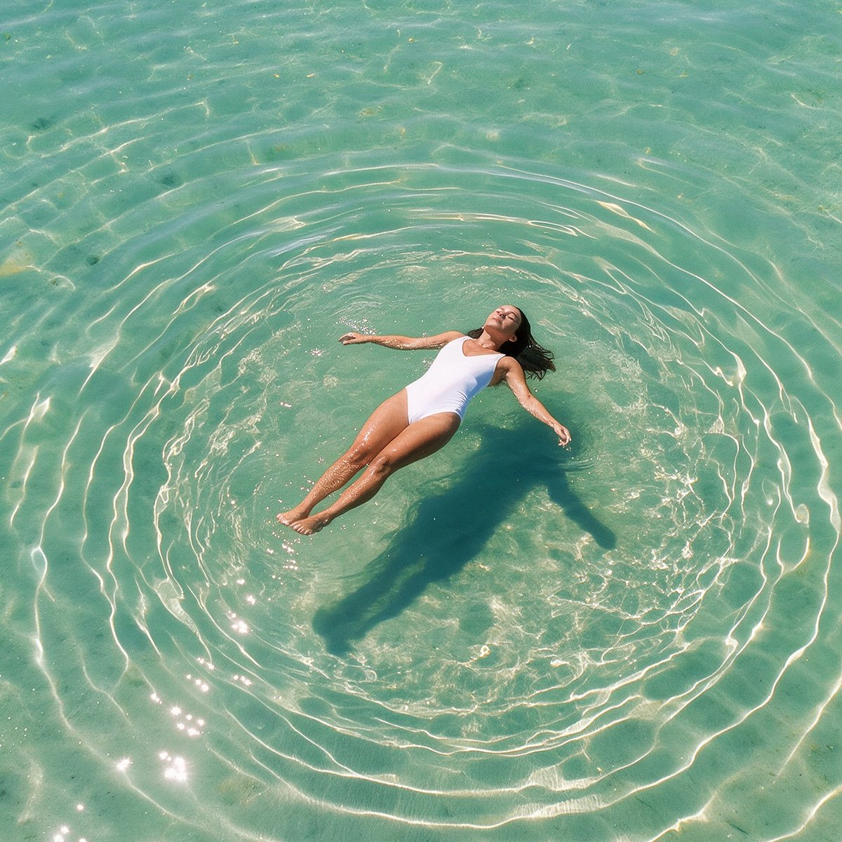 Woman floating on calm turquoise water